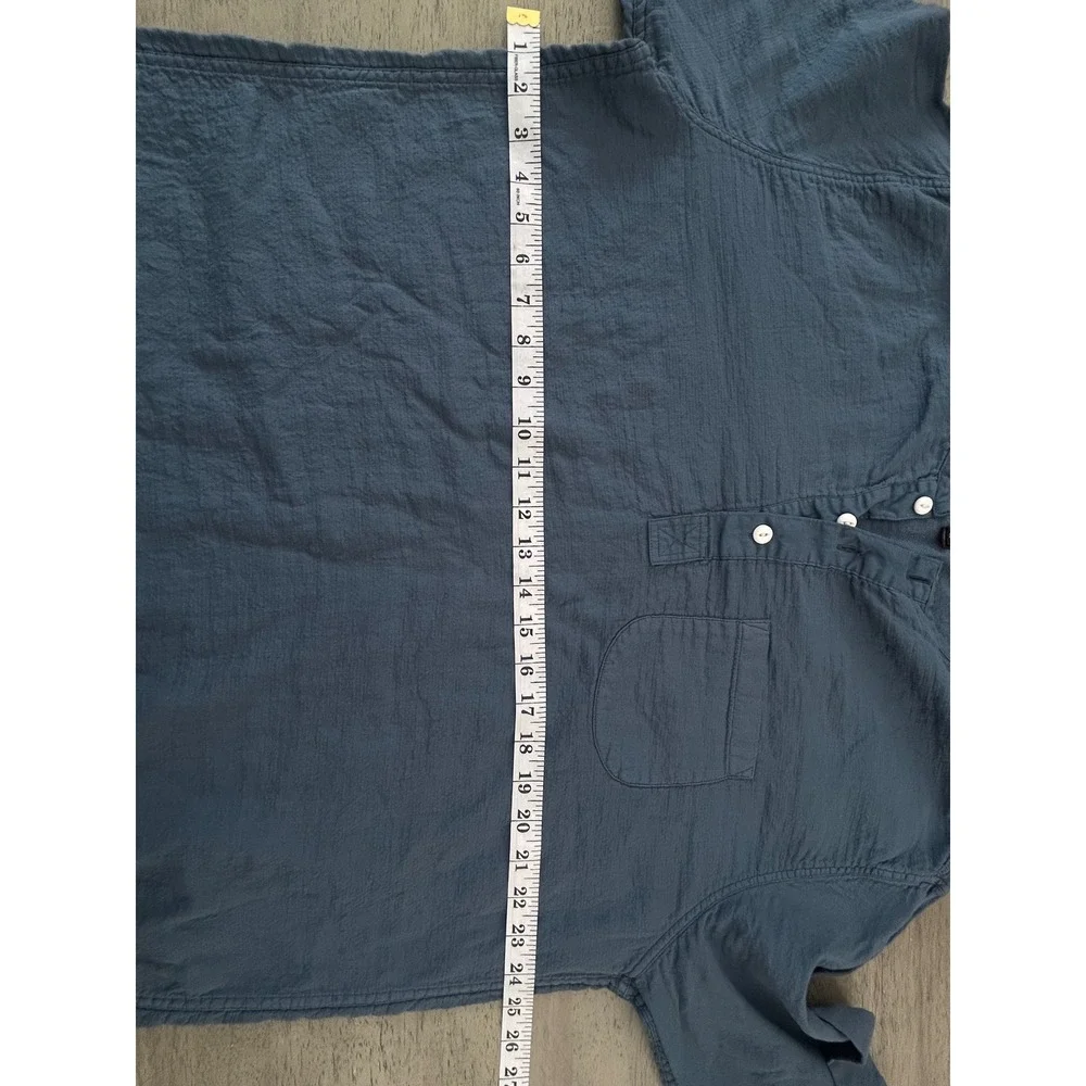 J.Crew Mens XL Blue‎ Cotton Gauze Henley Long Sleeve Shirt Textured Pocket XL